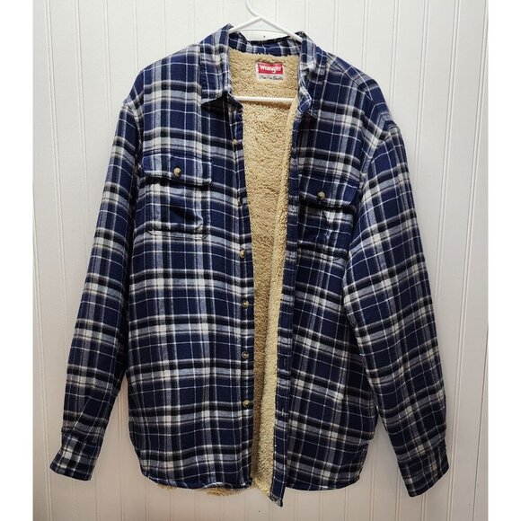 Wrangler Other - Wrangler Mens Blue Plaid Button-Up Sherpa-Lined Flannel Jacket/ Shacket